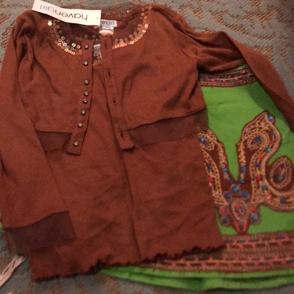 Three peace Haven girl skirt and twin set